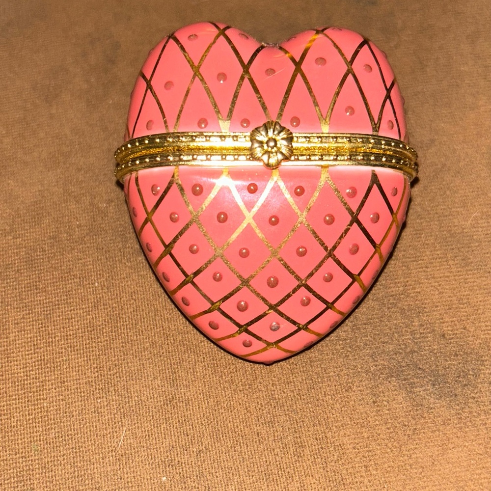 Heart-Shaped Pink Trinket Box with Gold Detailing